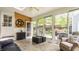 Bright sunroom featuring skylights, hardwood floors, and sliding doors leading to backyard at 5219 N New Jersey St, Indianapolis, IN 46220
