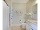 Bathroom with shower curtain, toilet, and vanity with granite countertop at 6648 Westminster Dr, Zionsville, IN 46077