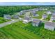 Aerial view of a modern residential community, showcasing green lawns, ponds, and contemporary homes at 6843 Black Cherry Ter, Brownsburg, IN 46112