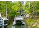 Scenic waterfront view with private boat docks surrounded by lush trees, perfect for boating and nature lovers at 7595 Heather Dr, Nineveh, IN 46164