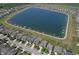 Aerial view showcasing residences surrounding the lake, showcasing their proximity to water access at 8644 S Tibbs Ave, Indianapolis, IN 46217