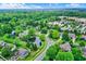 Aerial view of neighborhood featuring well-maintained landscaping and mature trees surrounding homes at 10906 Camden Ct, Fishers, IN 46038