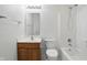 Bathroom with a single sink vanity, toilet, and tub/shower combination at 1111 Cavendish Dr, Carmel, IN 46032