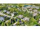 Aerial view of houses in a neighborhood surrounded by lush trees and a serene body of water at 16890 Catkins Ct, Westfield, IN 46074