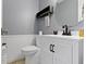 Modern bathroom with white vanity, black hardware, and a stylish mirror at 18711 Crestline Ct, Noblesville, IN 46060