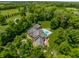 Aerial view of a property with lush green surroundings and a large home with a pool at 4242 Watson Rd, Greenwood, IN 46143