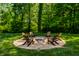 Cozy fire pit with seating in a serene wooded setting, ideal for relaxing evenings in nature at 4242 Watson Rd, Greenwood, IN 46143