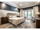 Stylish main bedroom with a tray ceiling, neutral decor, and access to a private patio at 4242 Watson Rd, Greenwood, IN 46143
