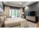Well-lit main bedroom features a private patio, ceiling fan, and a light and airy feel at 4242 Watson Rd, Greenwood, IN 46143
