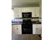 Modern kitchen with white cabinetry, dark countertops, and black appliances, showcasing functionality and style at 450 Columbia Ct, Greenwood, IN 46142