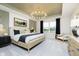 Serene main bedroom featuring a modern chandelier, large windows, and elegant decor creating a relaxing retreat at 7242 Barrett Dr, Brownsburg, IN 46112