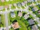 Aerial view of a suburban neighborhood showcasing well-maintained lawns and tree-lined streets at 8644 N Deer Crossing Blvd, McCordsville, IN 46055