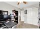 Office features dual closets, a desk with computers and a window to backyard at 1286 Brookdale Ct, Franklin, IN 46131