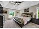 Beautiful bedroom with tray ceiling, large windows, and plush carpeting at 12945 E 100 N, Columbus, IN 47203