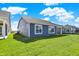 Backyard featuring green grass, a blue house, and white trim at 19762 Highclere Lane, Sheridan, IN 46069