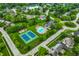 Overhead view of neighborhood amenities: pool and tennis courts surrounded by greenery, providing recreational opportunities at 2055 Mulsanne Dr, Zionsville, IN 46077