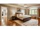 Spacious main bedroom with hardwood floors, large windows, and a modern tray ceiling at 2055 Mulsanne Dr, Zionsville, IN 46077