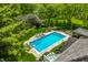Pool with diving board, lounge chairs, fire pit, hot tub, and a covered dining area with lush landscaping at 2055 Mulsanne Dr, Zionsville, IN 46077