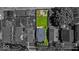 Overhead view of home with green lawn and fenced yard; lot lines do not represent survey at 405 N Drexel Ave, Indianapolis, IN 46201