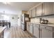 Modern kitchen featuring stainless steel appliances, sleek countertops, and gray cabinets at 5522 Grassy Bank Dr, Indianapolis, IN 46237