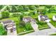 Aerial view of a home with lush greenery, a two car garage, and manicured landscaping enhancing curb appeal at 5523 Gainesway Dr, Greenwood, IN 46142