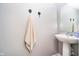 Powder room featuring pedestal sink, decoratively painted walls, and accent mirror at 6212 N Woods Edge Dr, McCordsville, IN 46055