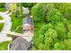 An aerial view captures a red brick home and neighborhood surrounded by lush green trees and manicured lawns at 6567 Kings Ct, Avon, IN 46123