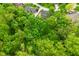 Aerial view showcasing a red brick house nestled among lush green trees in a peaceful neighborhood at 6567 Kings Ct, Avon, IN 46123