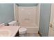 Bathroom featuring a white tub, standard toilet, and a vanity sink at 6567 Kings Ct, Avon, IN 46123