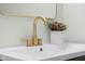 Stylish bathroom sink featuring a gold faucet and a modern mirror, accented by a charming potted plant at 8120 E 11Th St, Indianapolis, IN 46219