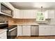 Modern kitchen features stainless appliances and a brick backsplash at 813 Stoner Dr, Anderson, IN 46013