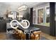 Sophisticated dining room with decorative wall art, a modern chandelier, and a large window providing natural light at 9602 Fall Creek Rd, Indianapolis, IN 46256