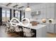 Modern kitchen featuring white cabinets, a large island with seating, and stainless steel appliances creating a culinary haven at 9602 Fall Creek Rd, Indianapolis, IN 46256