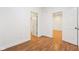 This bedroom has neutral paint and hardwood floors, ideal for personalization at 1804 Spann Ave, Indianapolis, IN 46203