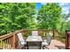 Cozy deck featuring a table and chairs, perfect for outdoor dining and enjoying the surrounding lush greenery at 1860 Red Fox E Ct, Martinsville, IN 46151