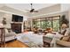 Cozy living room with a fireplace, large windows, and plush seating at 1860 Red Fox E Ct, Martinsville, IN 46151