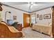 This bedroom includes a bed, closet, desk and natural light making it the perfect multi-use space at 206 Cranberry Dr, Greenfield, IN 46140