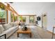 Inviting living room featuring hardwood trim, vaulted ceilings, modern furnishings, and an abundance of natural light at 31 N Bolton Ave, Indianapolis, IN 46219