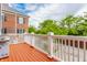 Outdoor deck with stained floor, white railings, and a grill overlooking lush greenery at 4332 Heyward Pl, Indianapolis, IN 46250