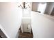 Bright two-story foyer with hardwood floors viewed from the upper level landing at 5824 W Commonview Dr, McCordsville, IN 46055