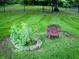 A backyard fire pit and decorative garden add charm to the well-maintained lawn at 60 Bittersweet Ct, Noblesville, IN 46062
