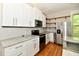 Bright kitchen features white cabinets, stainless steel appliances, open shelving, and granite countertops at 631 Prospect St, Indianapolis, IN 46203