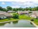 Community aerial view showcases lush green lawn, mature trees, and a scenic pond at 7645 Briarstone Ln, Indianapolis, IN 46227