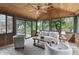Relaxing sunroom with wood paneling and views of the backyard and lake at 8029 Castle Lake Rd, Indianapolis, IN 46256