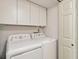 Convenient laundry room with a washer, dryer, and overhead storage cabinets at 9054 Cinnebar Dr, Indianapolis, IN 46268