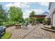 Backyard features a paver patio with fire pit, outdoor dining, and beautiful landscaping at 9311 Windrift Way, Zionsville, IN 46077