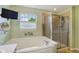 Beautiful bathroom featuring a shower and separate tub with large window at 9311 Windrift Way, Zionsville, IN 46077