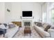 Bright living room featuring a fireplace, neutral sofas, and large windows for ample natural light at 107 W Columbine Ln, Westfield, IN 46074
