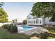 Backyard view of sparkling in-ground pool, inviting patio, and well-manicured lawn for outdoor enjoyment at 107 W Columbine Ln, Westfield, IN 46074
