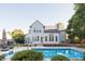 Backyard view featuring a sparkling blue pool, perfect for relaxation and summer fun at 107 W Columbine Ln, Westfield, IN 46074